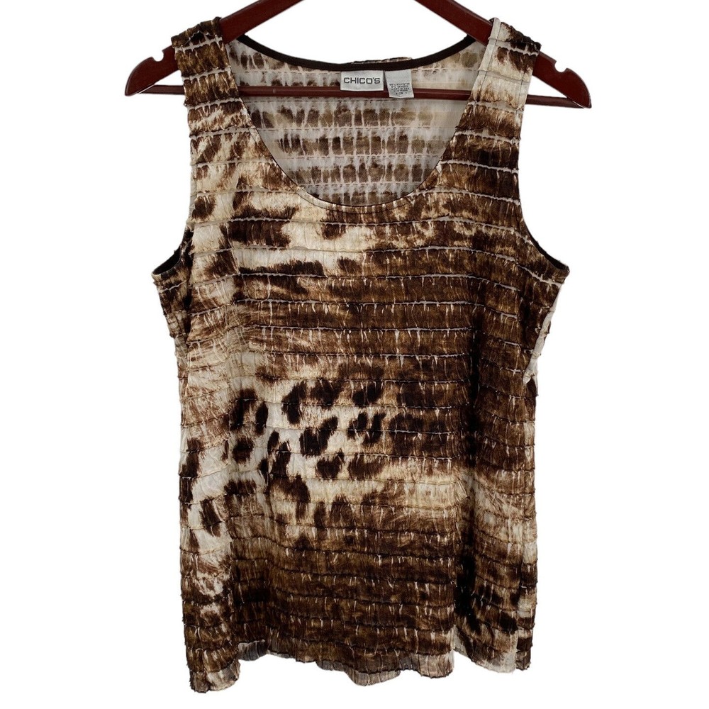 Chico’s Tank Top Size 1 Medium Women’s Brown Ruffle Scoop Neck Fitted